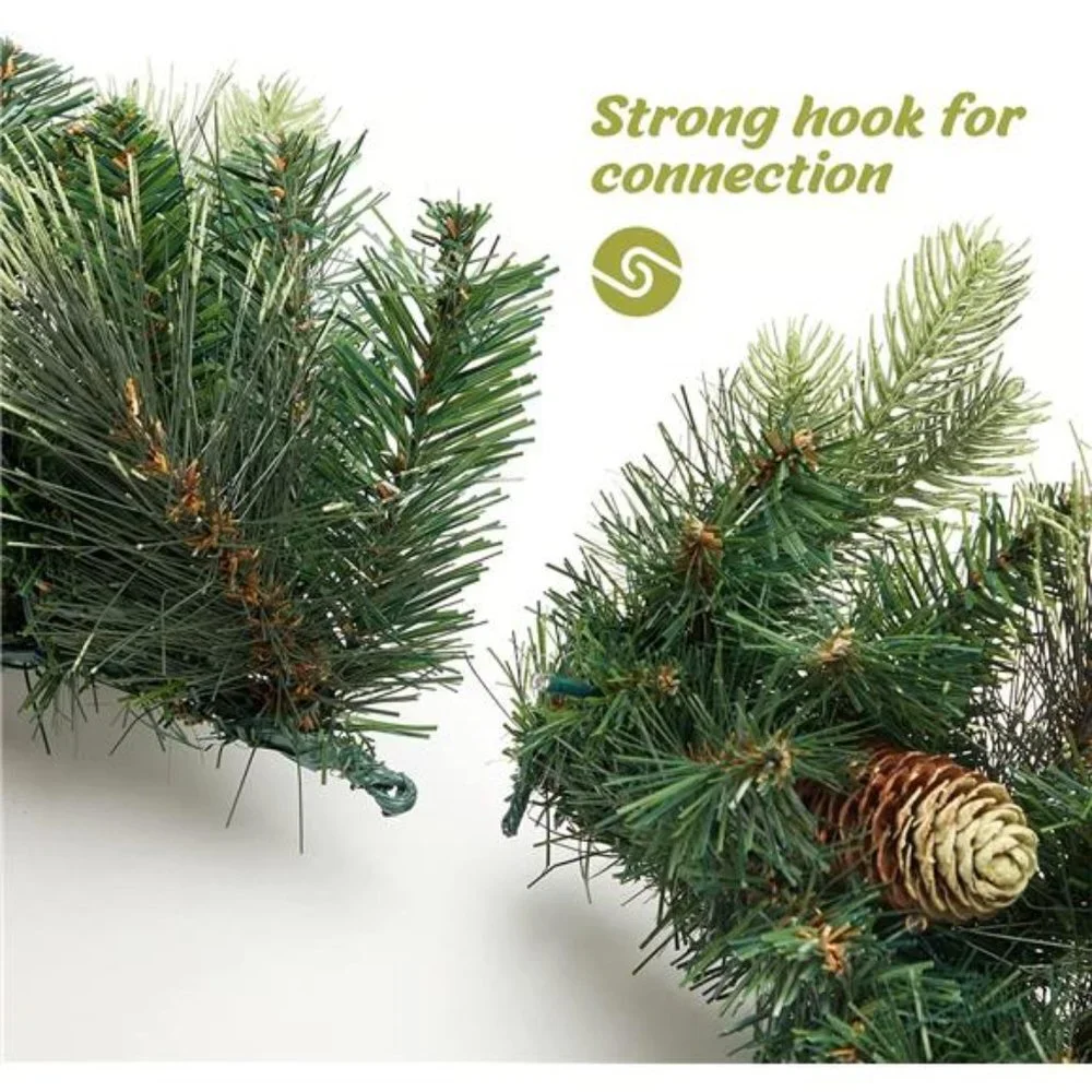 9FT Pre-lit Christmas Garland, with 50 LED Lights, Xmas Garland with Pine Cones